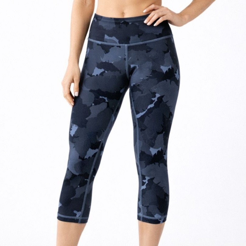 Lululemon Wunder Under Crop Leggings Gray Navy Camo High Rise Yoga Pants